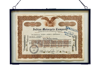 Indian Motorcycle Stock Certificate