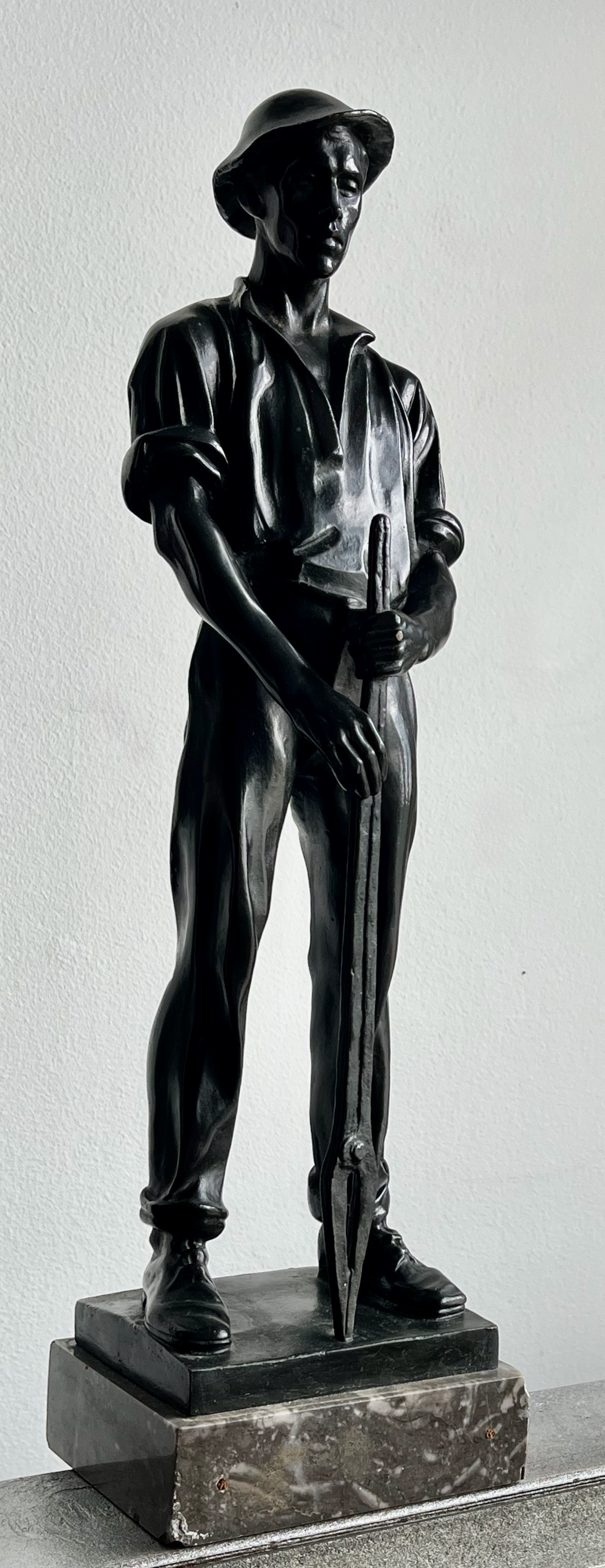 Bronze Sculpture of Ironworker with Foundry Tongs 1900's