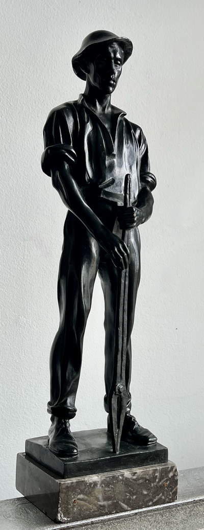 Bronze Sculpture of Ironworker with Foundry Tongs 1900's