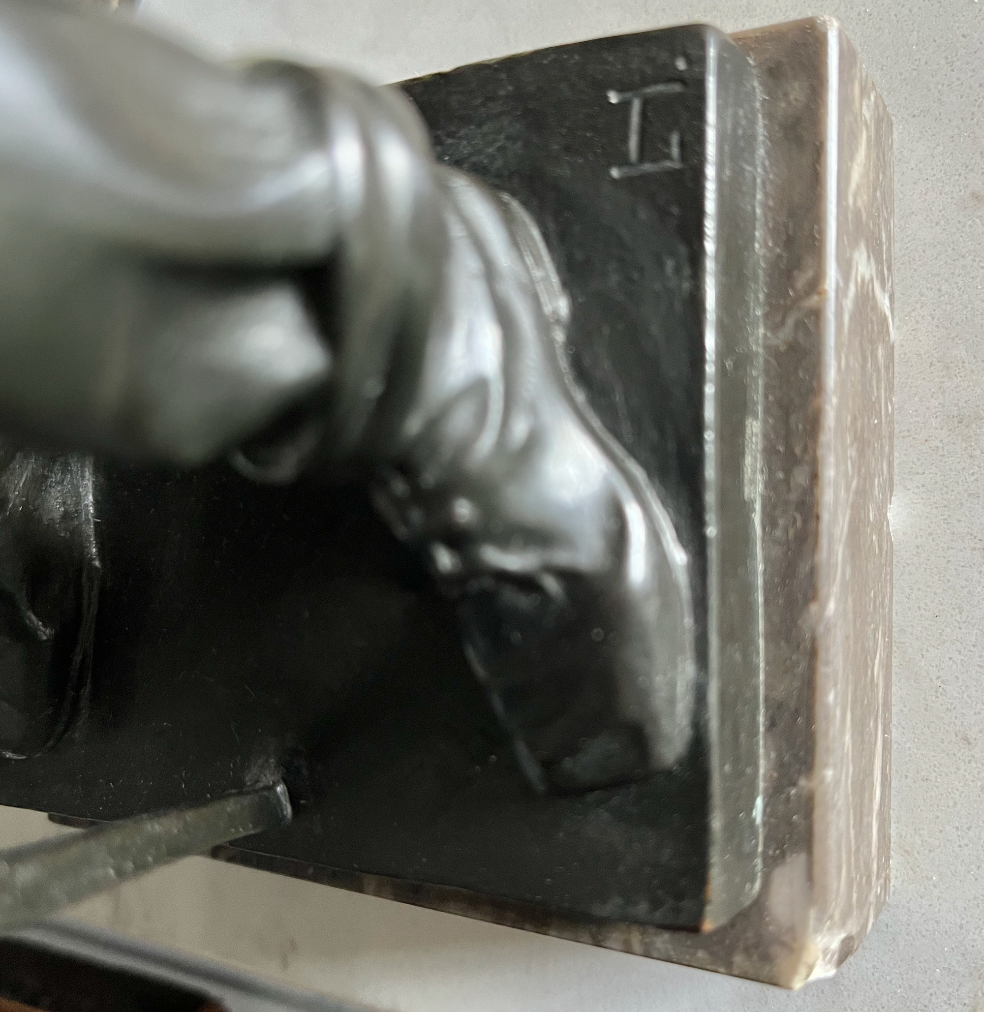 Bronze Sculpture of Ironworker with Foundry Tongs 1900's