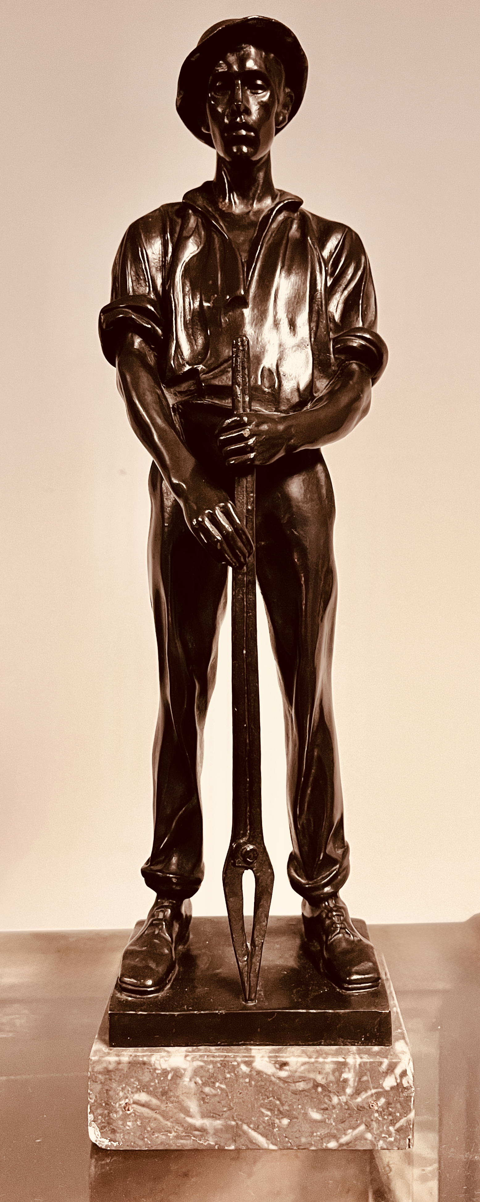 Bronze Sculpture of Ironworker with Foundry Tongs 1900's