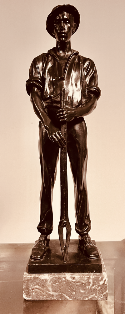 Bronze Sculpture of Ironworker with Foundry Tongs 1900's