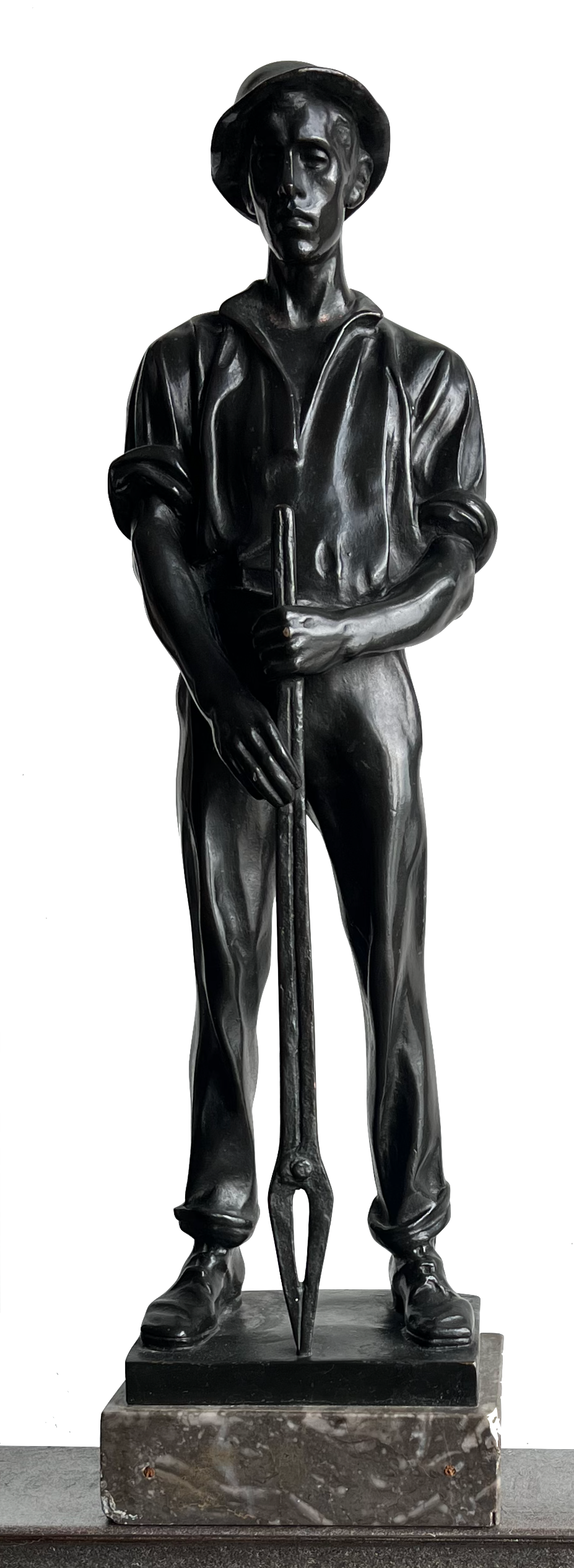 Bronze Sculpture of Ironworker with Foundry Tongs 1900's