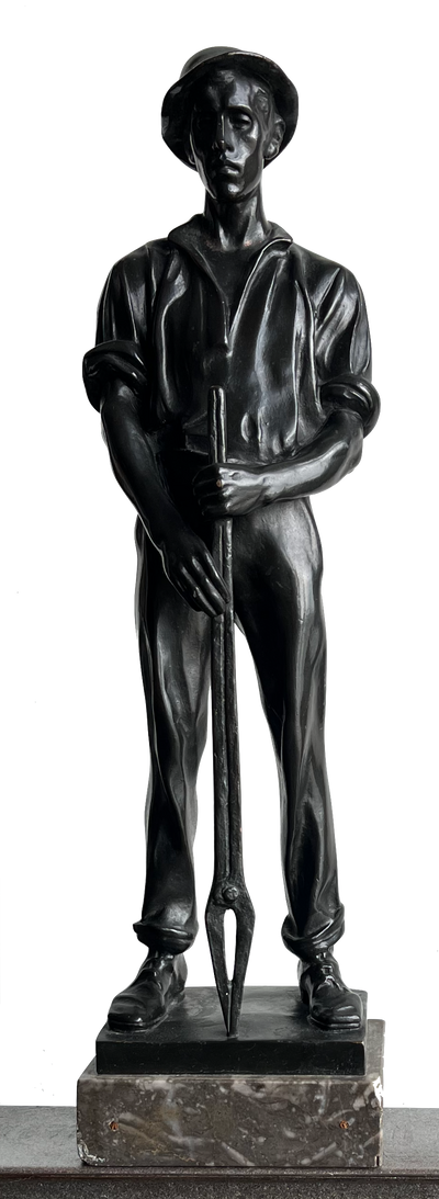 Bronze Sculpture of Ironworker with Foundry Tongs 1900's