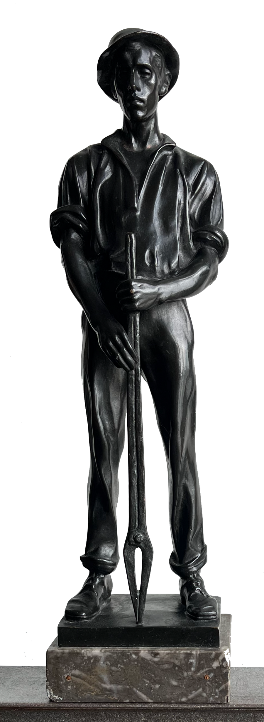 Bronze Sculpture of Ironworker with Foundry Tongs 1900's