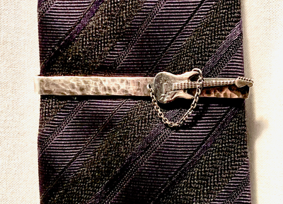Hammered Sterling Silver Guitar Tie Clip