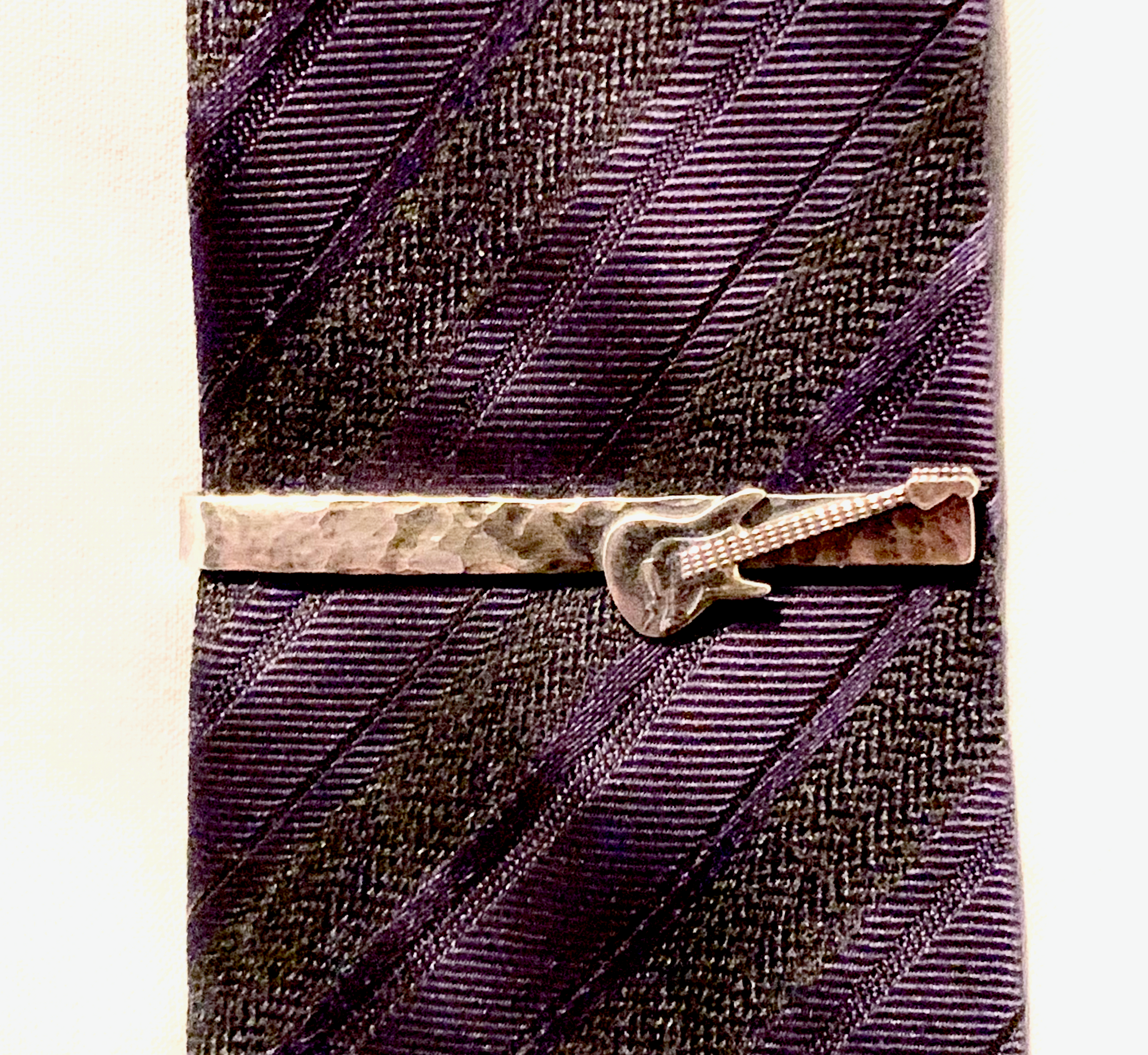 Hammered Sterling Silver Guitar Tie Clip