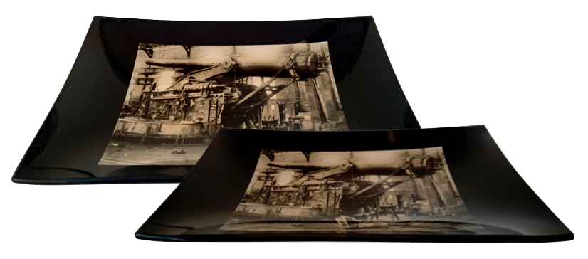 WW1 Bethlehem Steel Howitzer Rare Image Fused Glass Catchall for jewelry, change, keys, food safe.