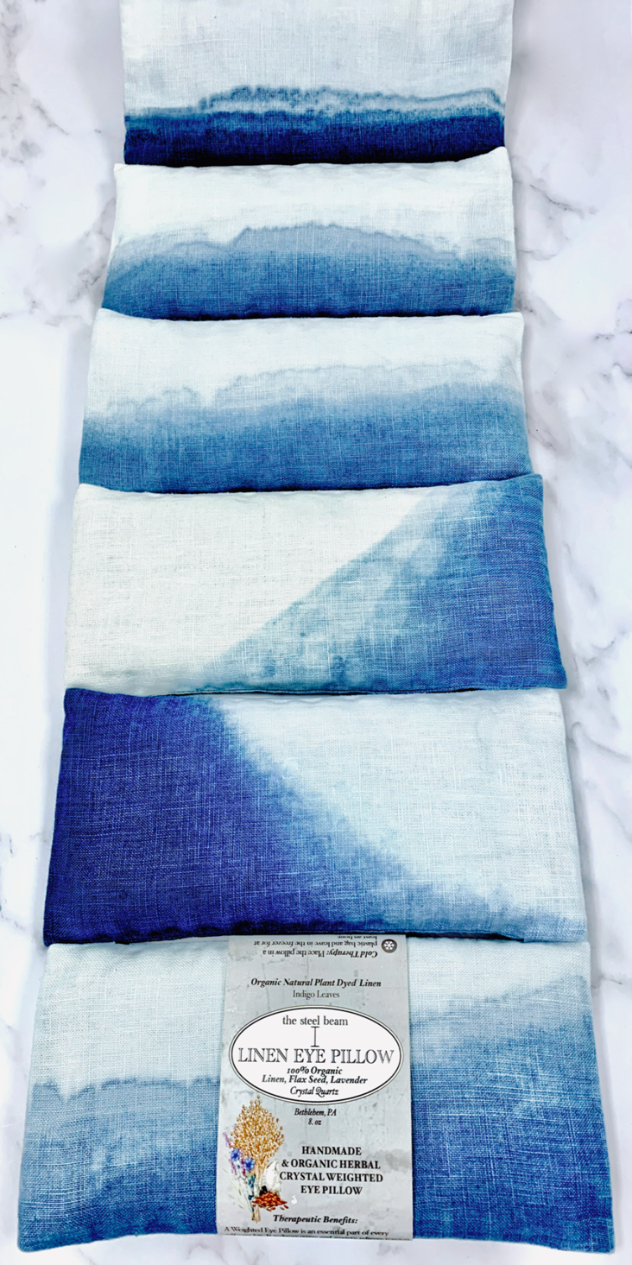 Handmade Organic Linen Eye Pillow Hand Dyed Indigo Leaves