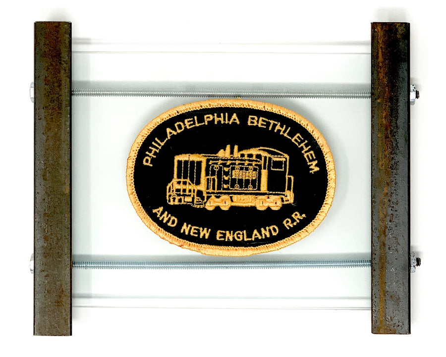 Philadelphia Bethlehem New England RailRoad conductors patch in handmade angle iron frame