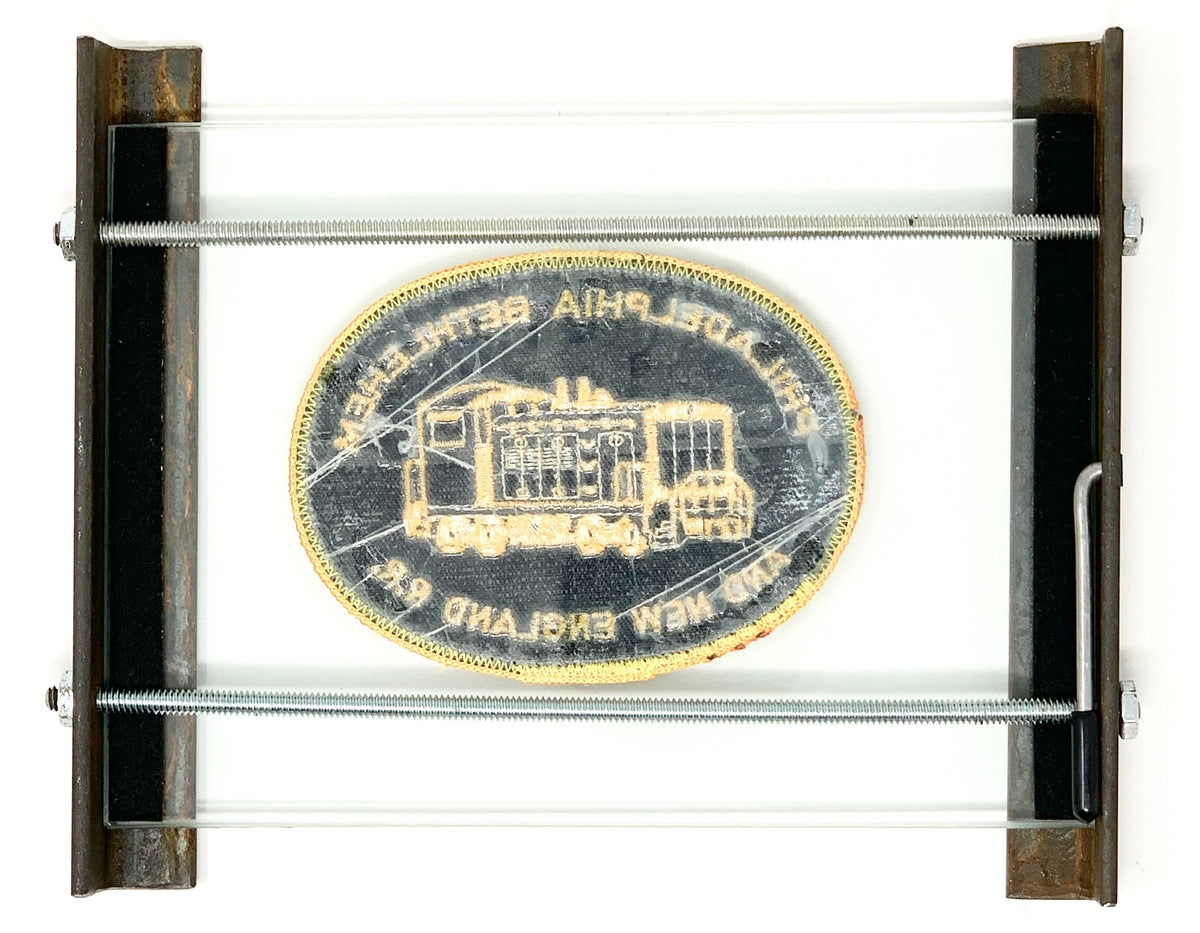 Philadelphia Bethlehem New England RailRoad conductors patch in handmade angle iron frame