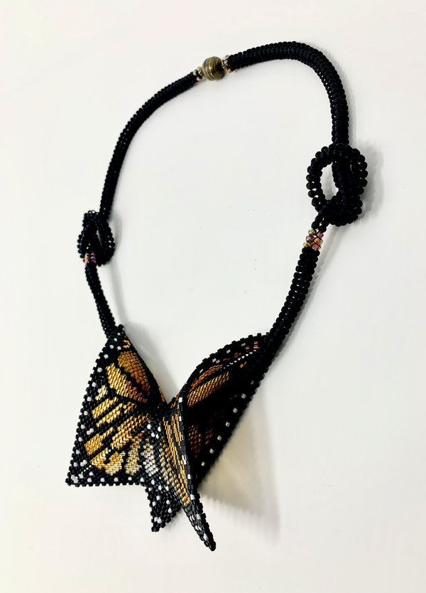 Hand-woven stained glass beaded monarch butterfly necklace - thesteelbeam