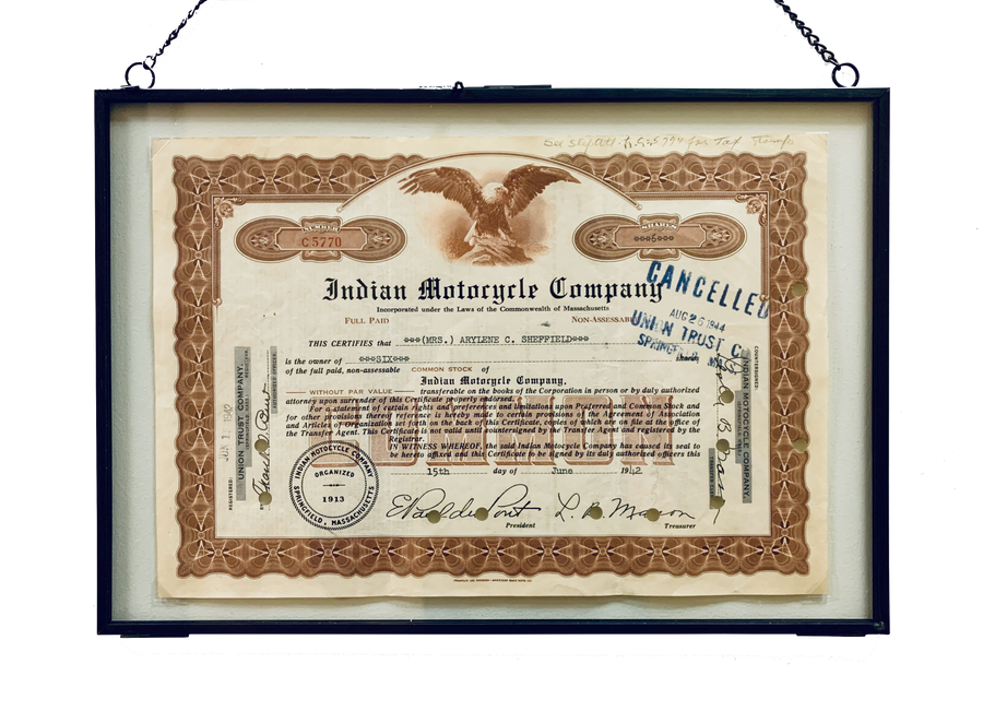 Indian Motorcycle Stock Certificate