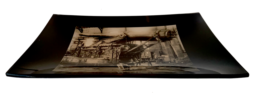 WW1 Bethlehem Steel Howitzer Rare Image Fused Glass Catchall for jewelry, change, keys, food safe.