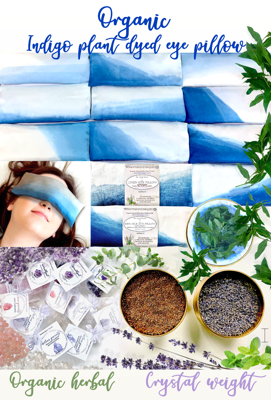 Handmade SILK EYE PILLOW Hand Dyed Indigo Leaves