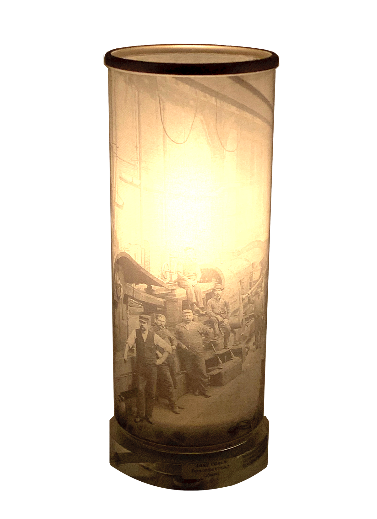 1890's Bethlehem Iron workers, Rare Image Printed on Glass Cylinder Luminaire