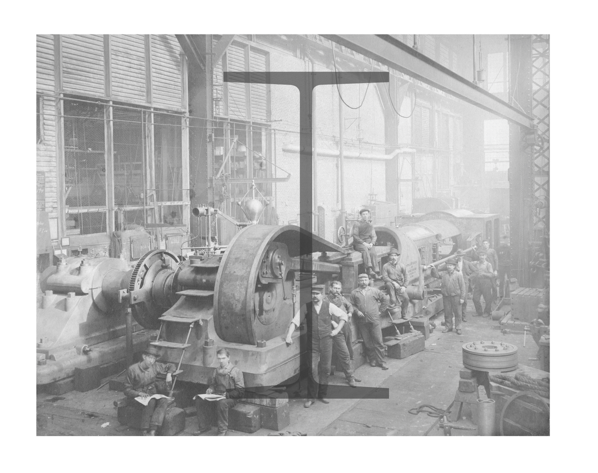 1890's Bethlehem Iron workers, Rare Image Printed on Glass Cylinder Luminaire