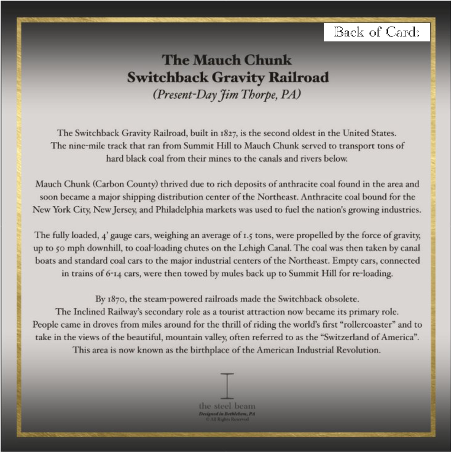 Construction of the Switchback Gravity Railroad Card