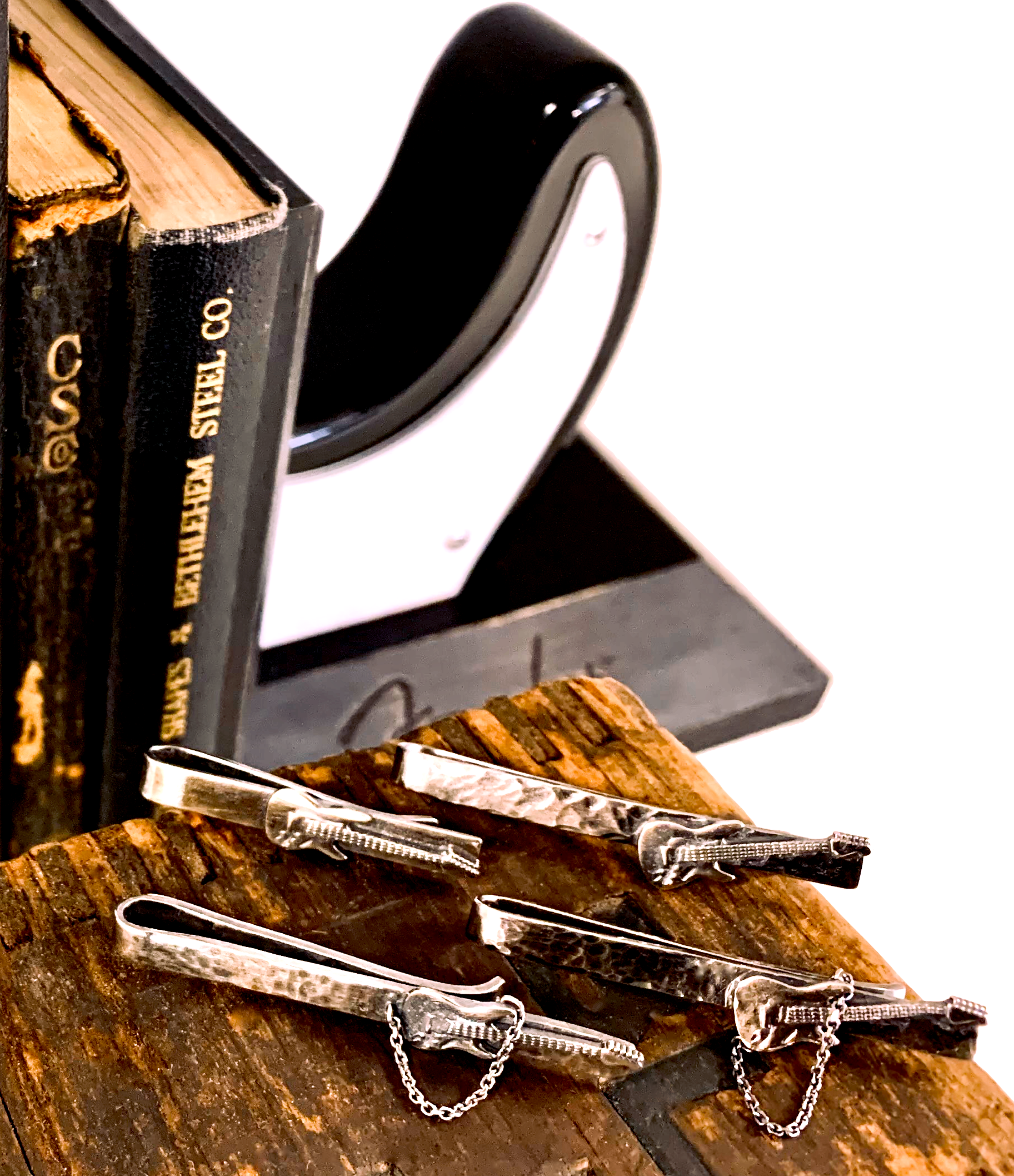 Hammered Sterling Silver Guitar Tie Clip