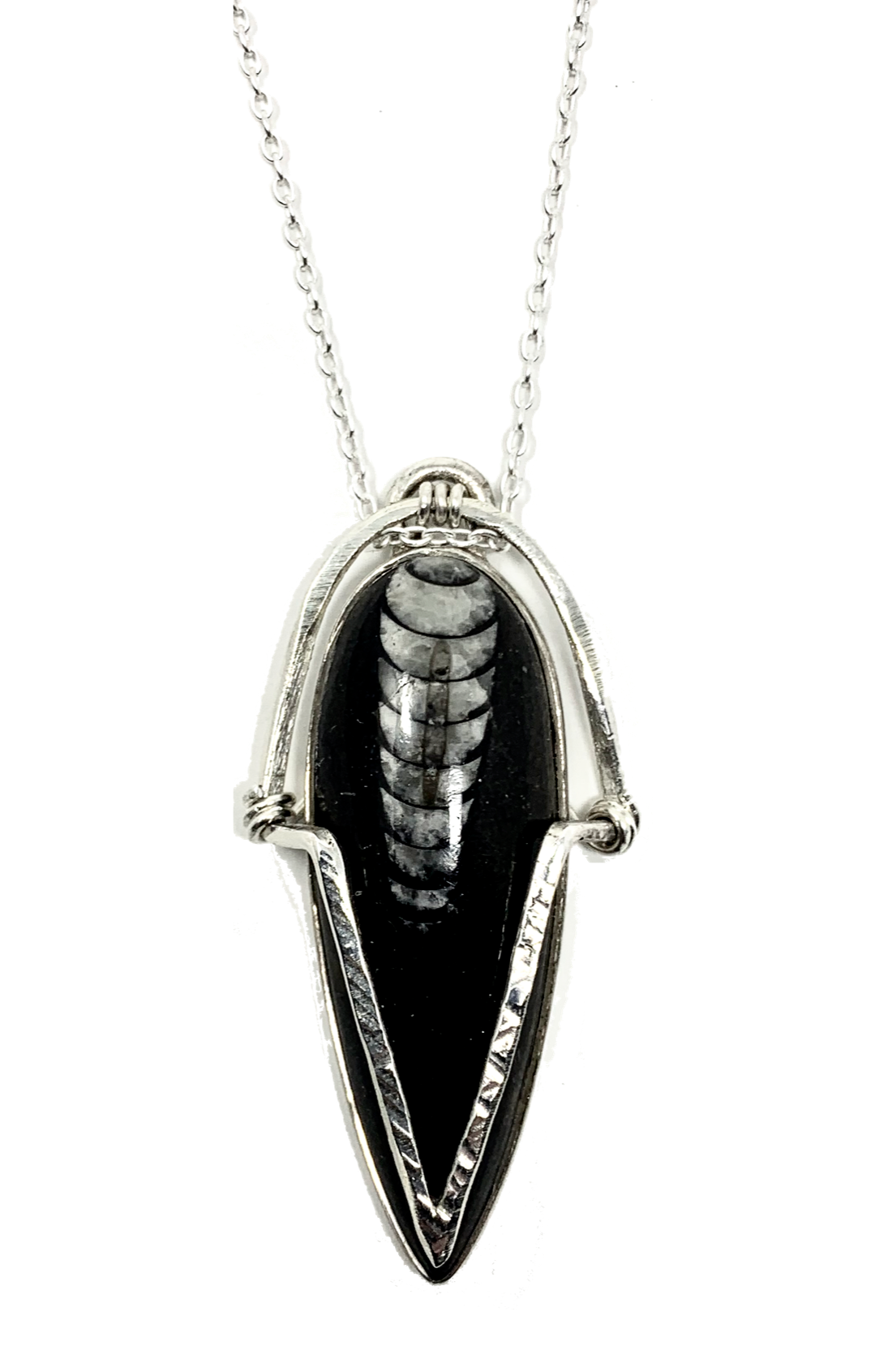 Sterling Chisel Hammered Orthoceras Pendant Necklace
