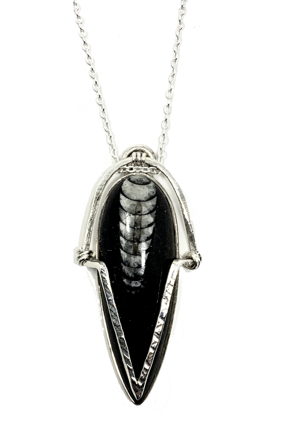 Sterling Chisel Hammered Orthoceras Pendant Necklace