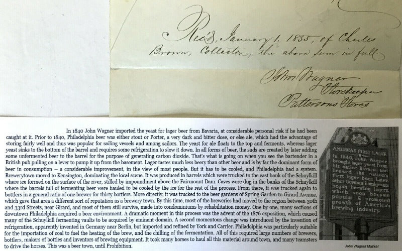 Original Document Signed by John Wagner- First American Beer/Lager Pioneer