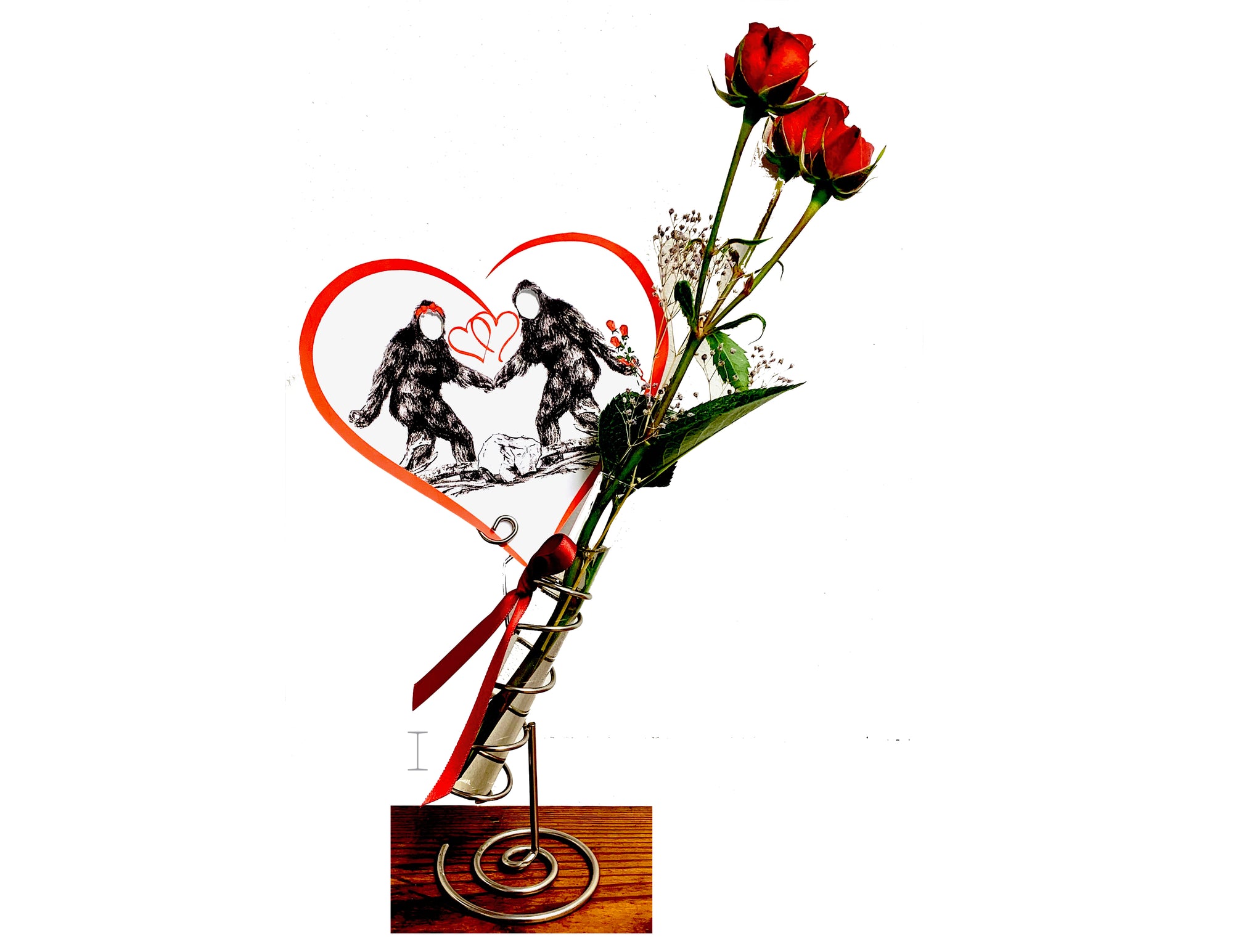 Hand wire-wrapped test tube bud vase stand with photo insert card