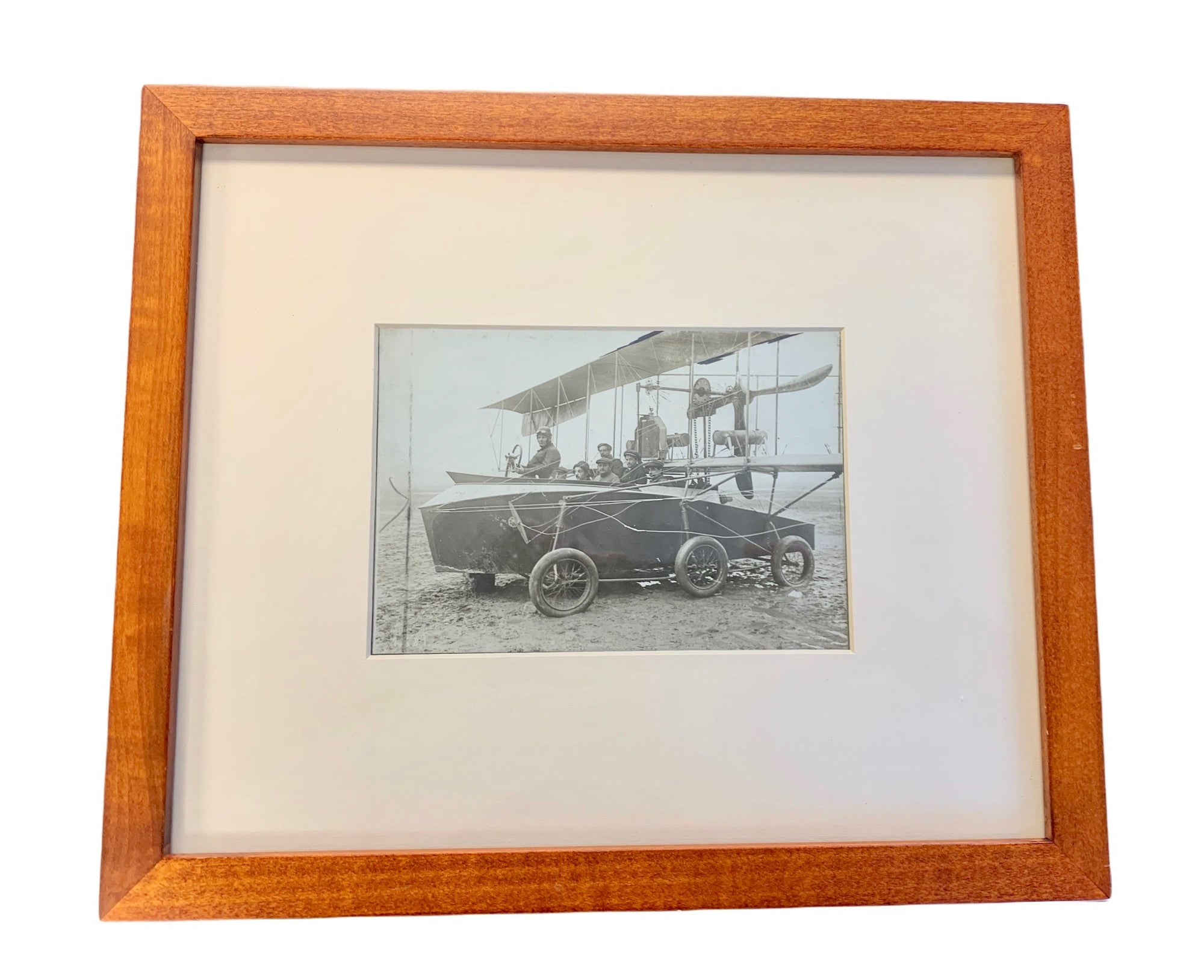 Rare Early Pusher Biplane with boat hull carrying passengers