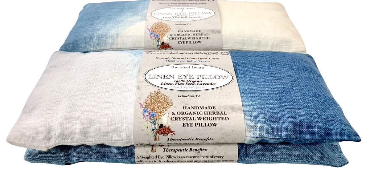 Handmade Organic Linen Eye Pillow Hand Dyed Indigo Leaves