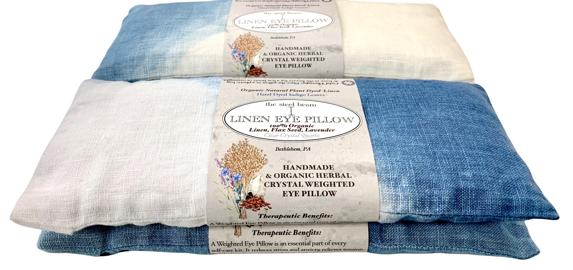 Handmade Organic Linen Eye Pillow Hand Dyed Indigo Leaves